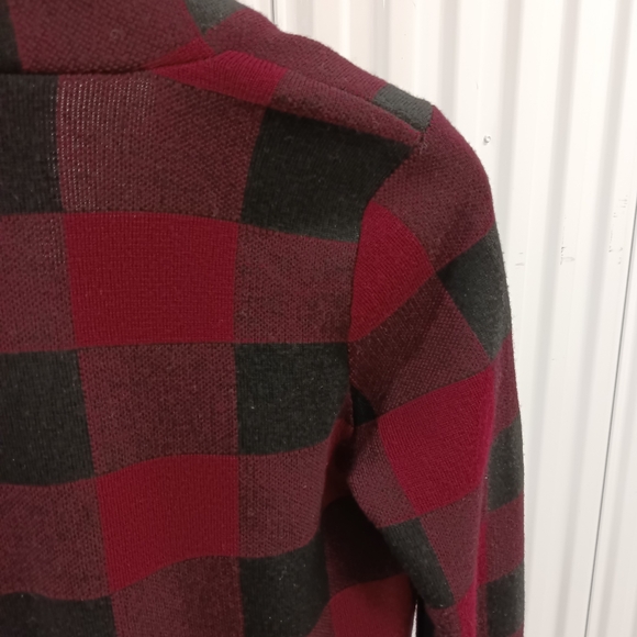 Talbots Merino Wool Buffalo Check Plaid Open-Front Sweater - Picture 5 of 9